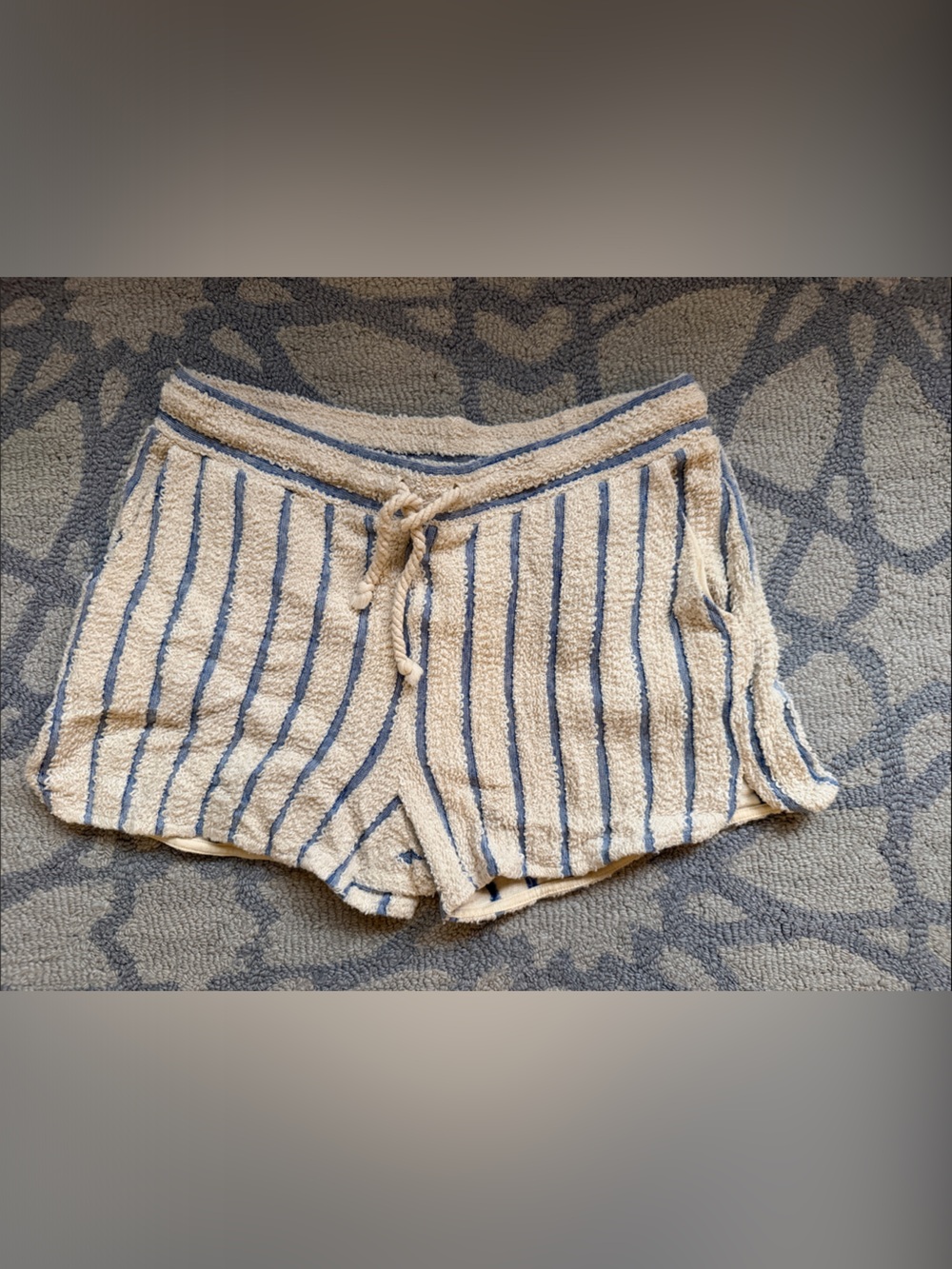 Faherty Striped Cozy Terry Cloth Lounge Shorts - Cream & Blue medium